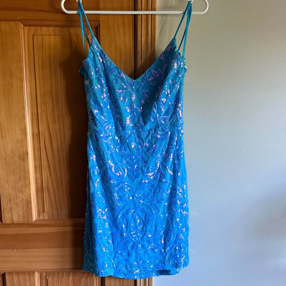 Blue Sequin Mini Dress